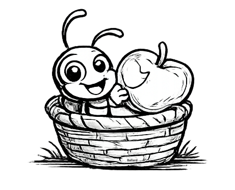 Ant with an apple basket